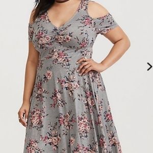 Gray Floral Cold Shoulder Dress